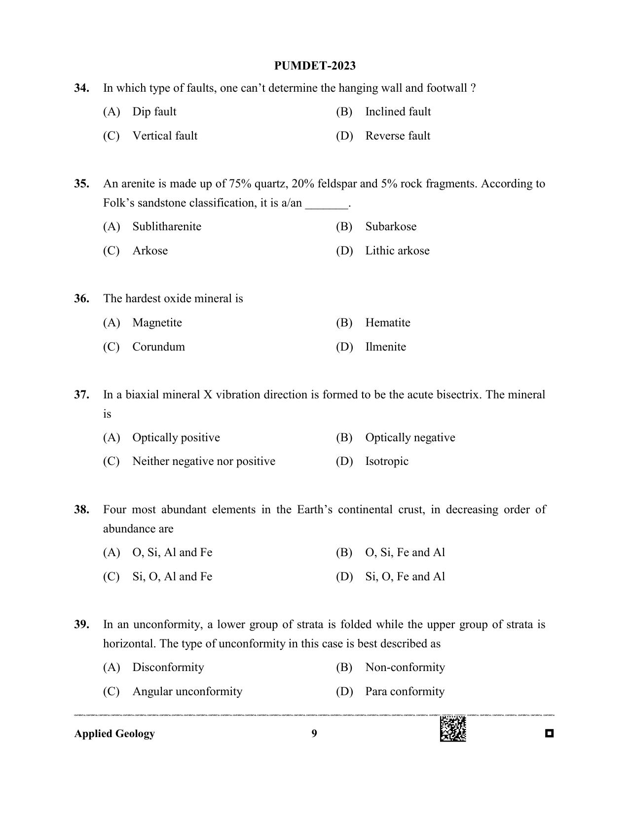 PUBDET 2023 Applied Geology Question Paper - Page 9