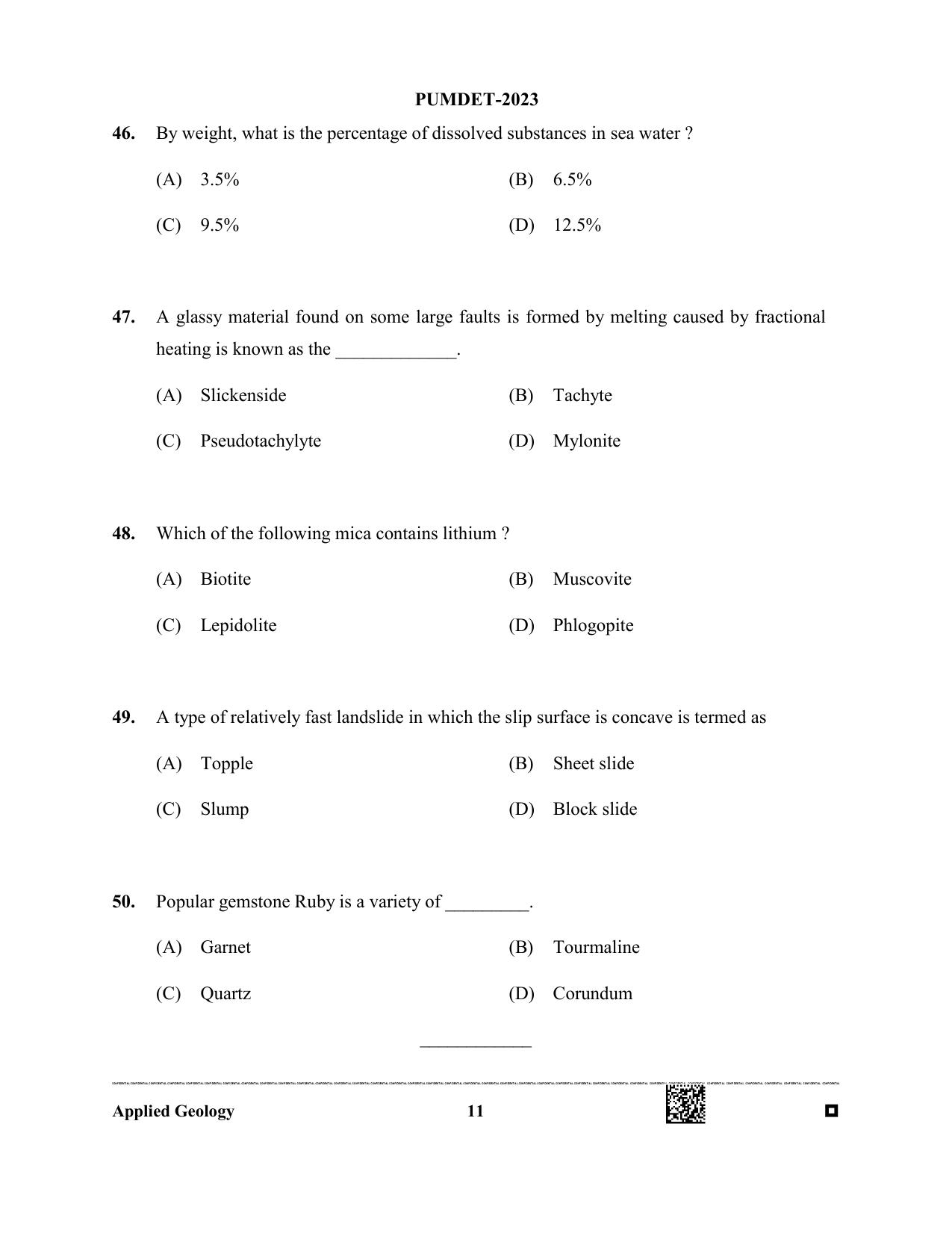 PUBDET 2023 Applied Geology Question Paper - Page 11