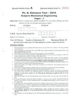 PU MPET Mechanical Engineering 2015 Question Paper