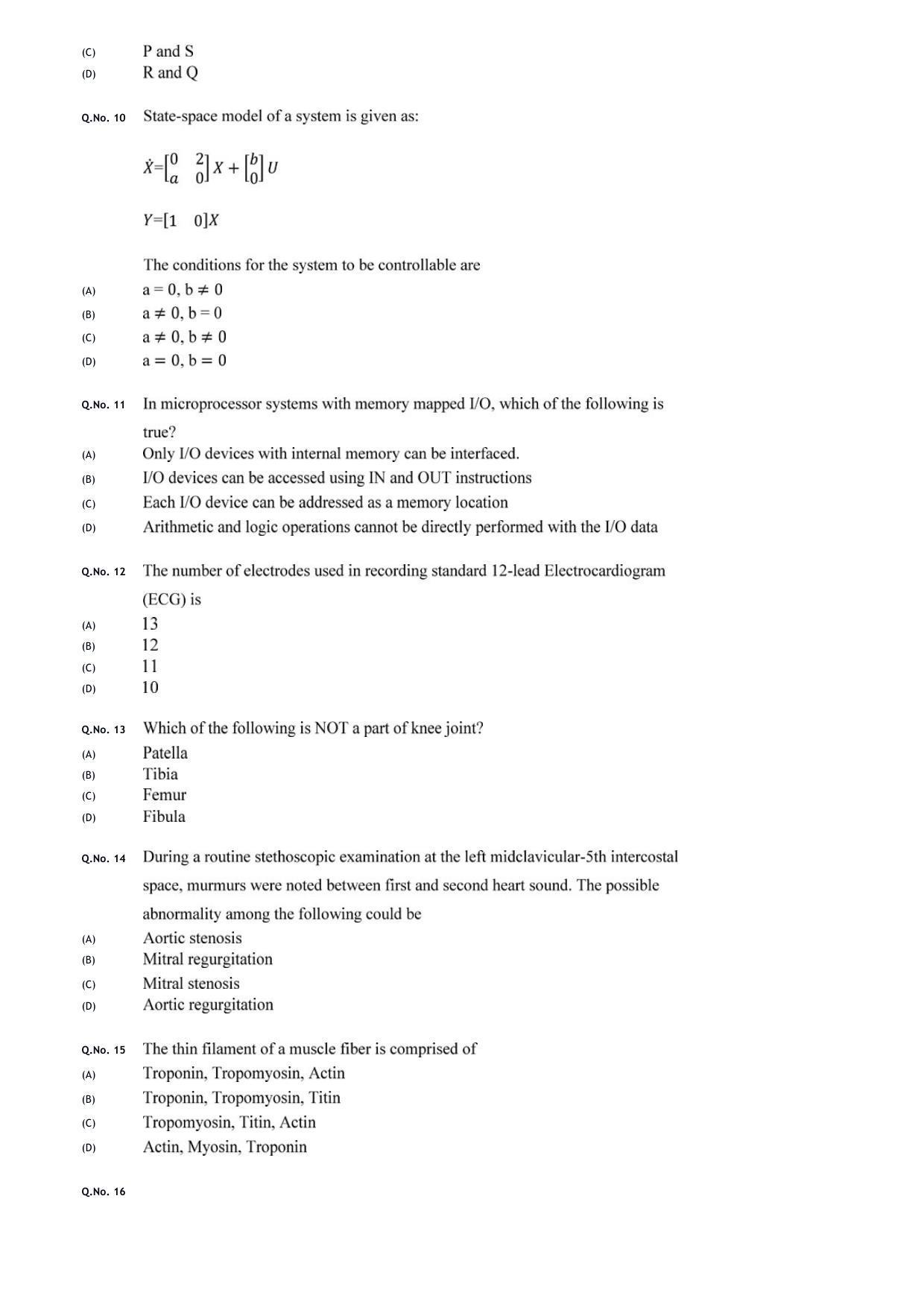 GATE 2020 Biomedical Engineering (BM) Question Paper - Page 5