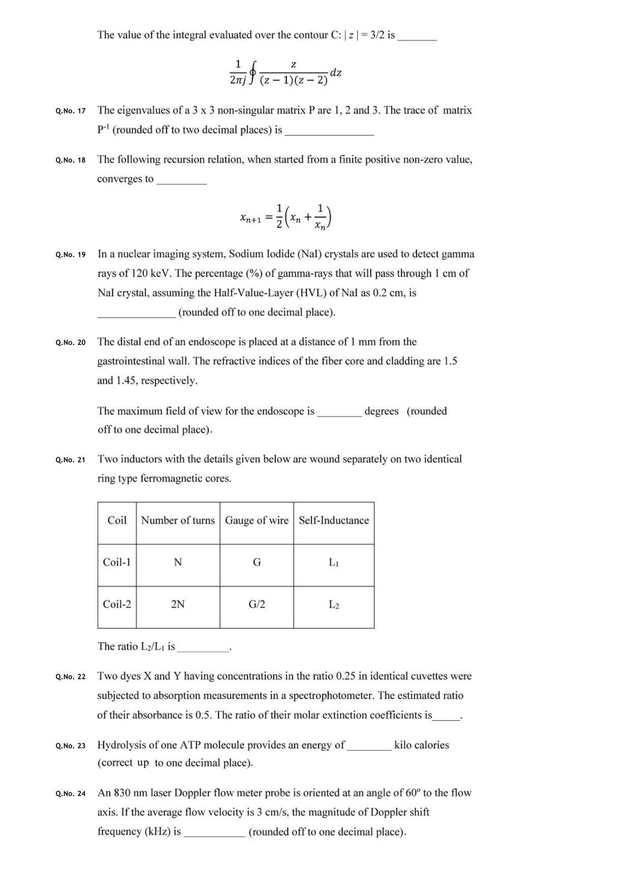 GATE 2020 Biomedical Engineering (BM) Question Paper - Page 6