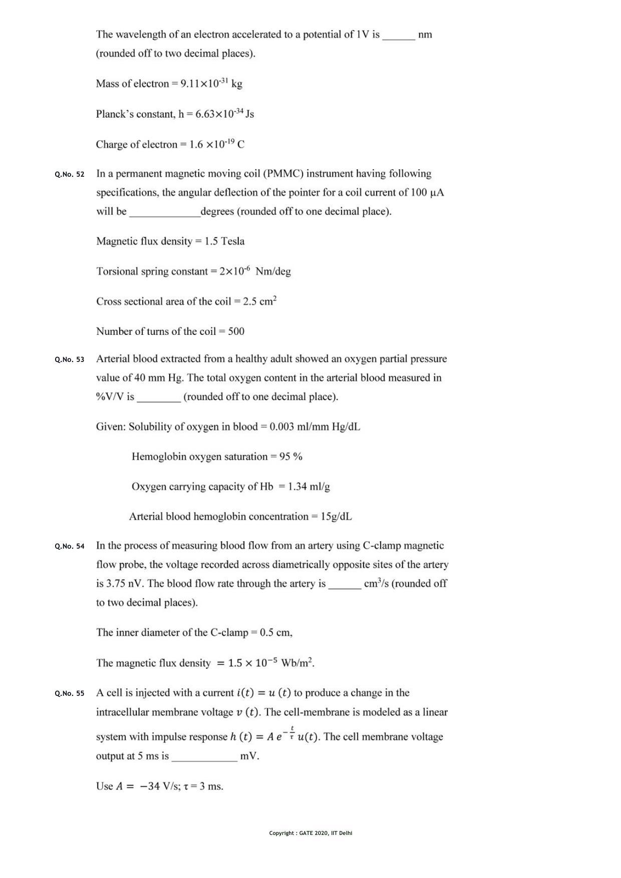 GATE 2020 Biomedical Engineering (BM) Question Paper - Page 14