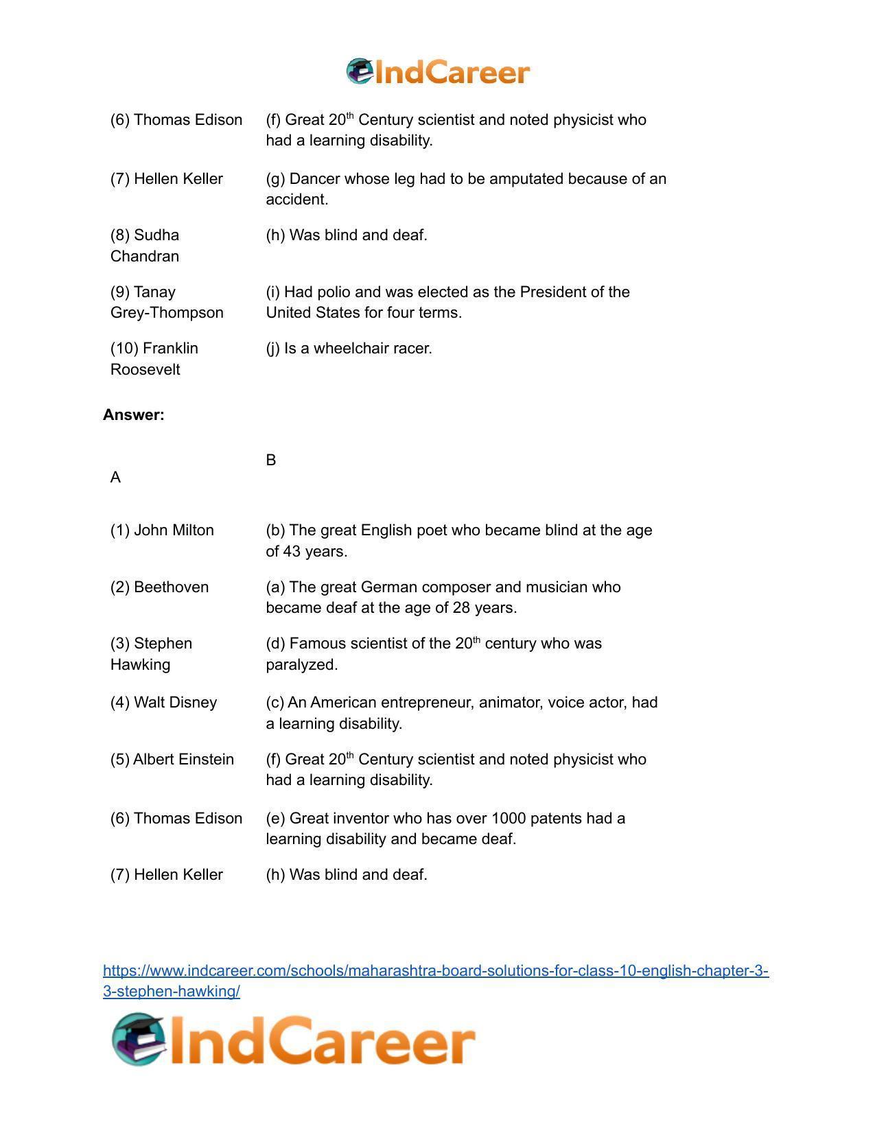 Maharashtra Board Solutions for Class 10- English: Chapter 3.3- Stephen Hawking - Page 3