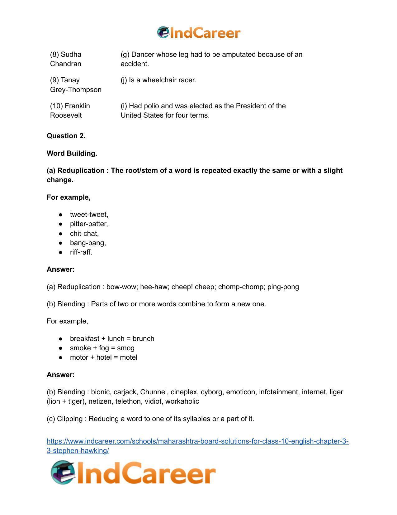Maharashtra Board Solutions for Class 10- English: Chapter 3.3- Stephen Hawking - Page 4