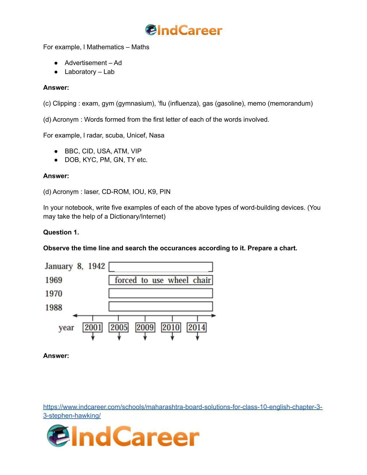 Maharashtra Board Solutions for Class 10- English: Chapter 3.3- Stephen Hawking - Page 5
