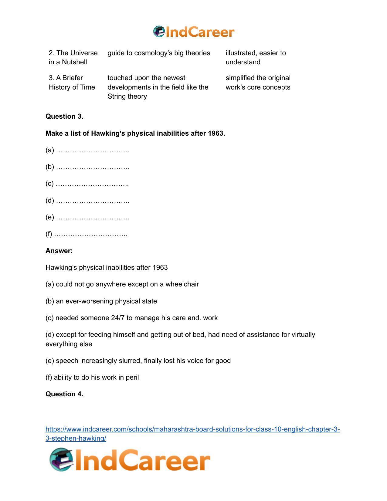 Maharashtra Board Solutions for Class 10- English: Chapter 3.3- Stephen Hawking - Page 7