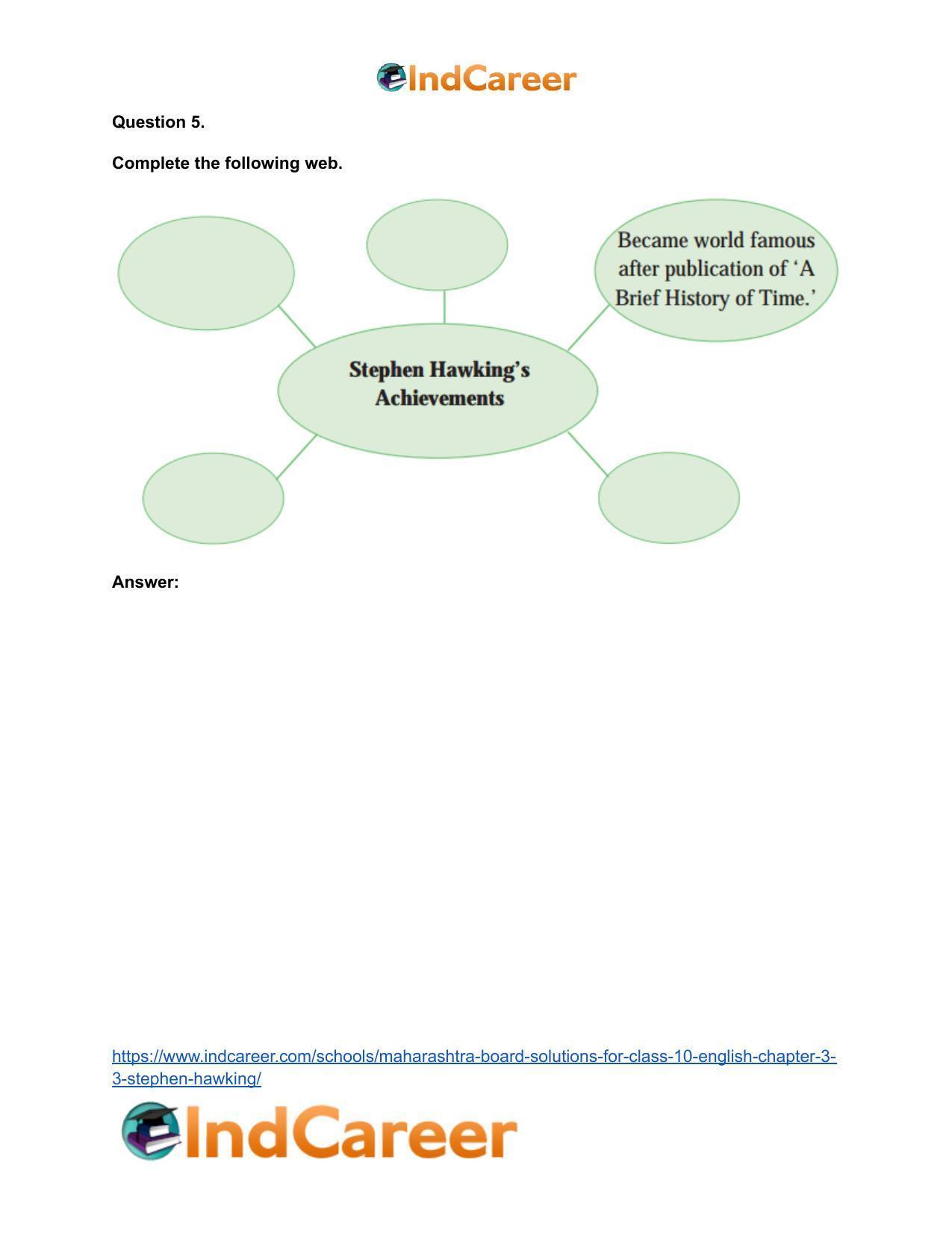 Maharashtra Board Solutions for Class 10- English: Chapter 3.3- Stephen Hawking - Page 11