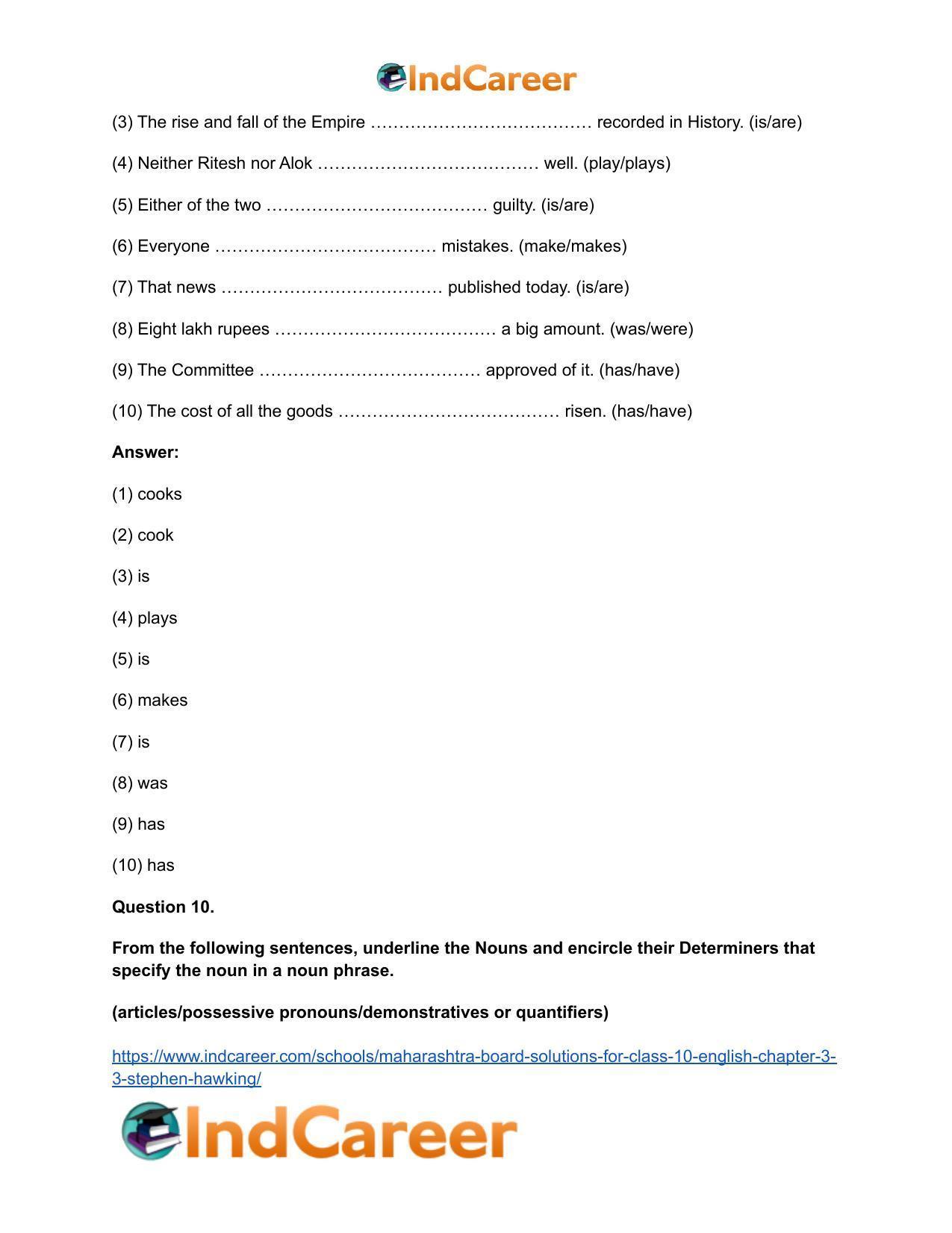 Maharashtra Board Solutions for Class 10- English: Chapter 3.3- Stephen Hawking - Page 15