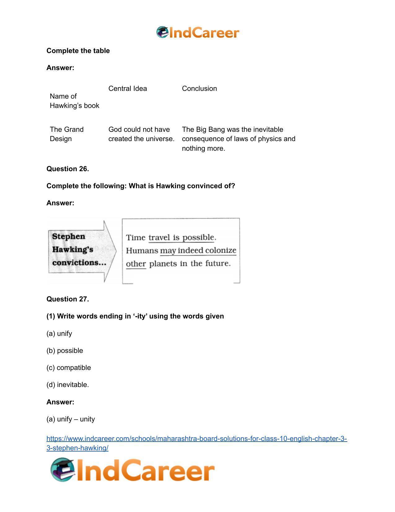 Maharashtra Board Solutions for Class 10- English: Chapter 3.3- Stephen Hawking - Page 23
