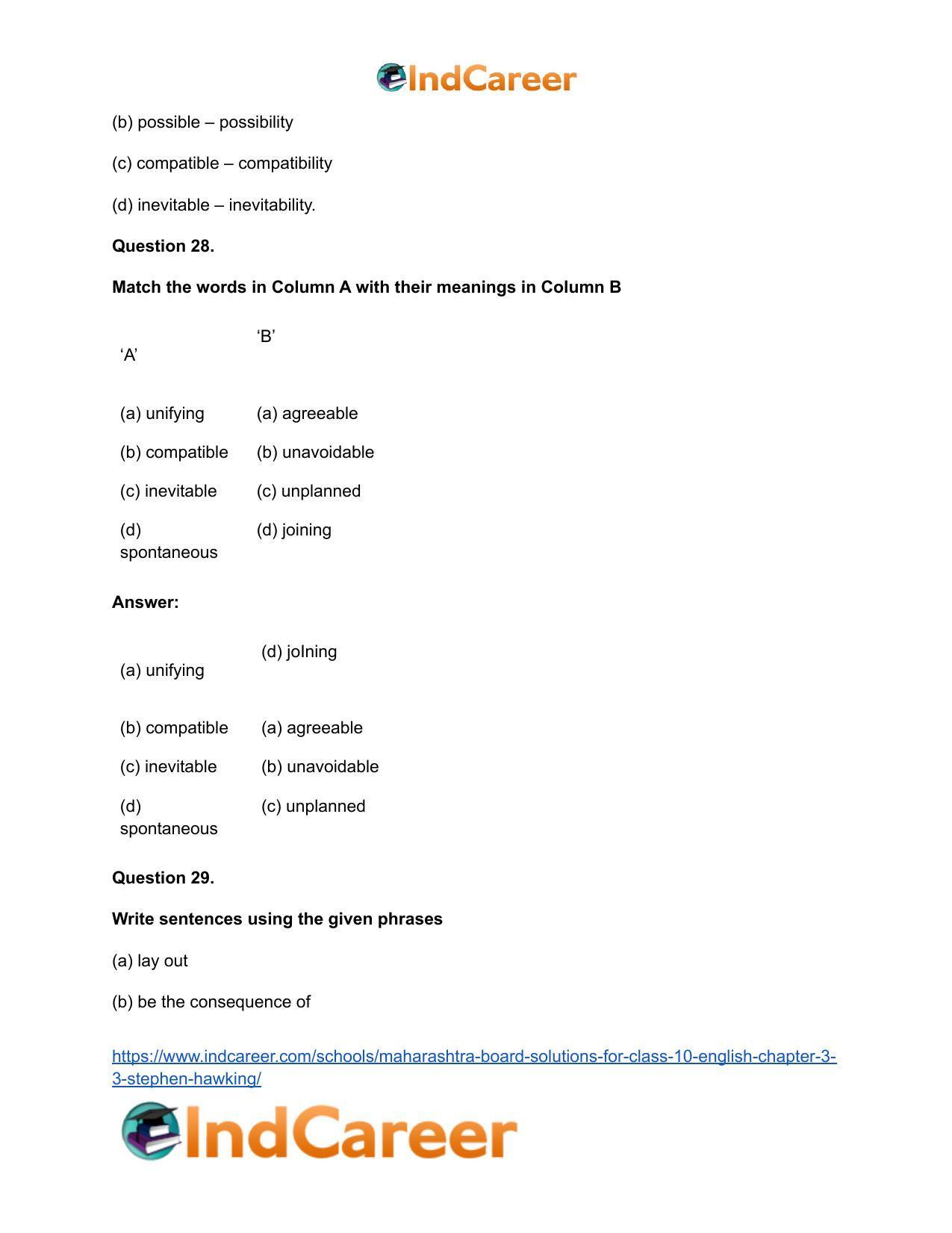 Maharashtra Board Solutions for Class 10- English: Chapter 3.3- Stephen Hawking - Page 24