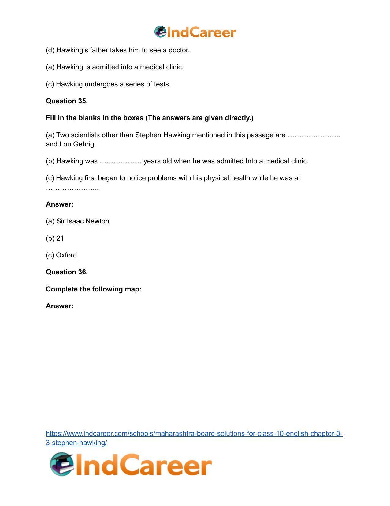 Maharashtra Board Solutions for Class 10- English: Chapter 3.3- Stephen Hawking - Page 27