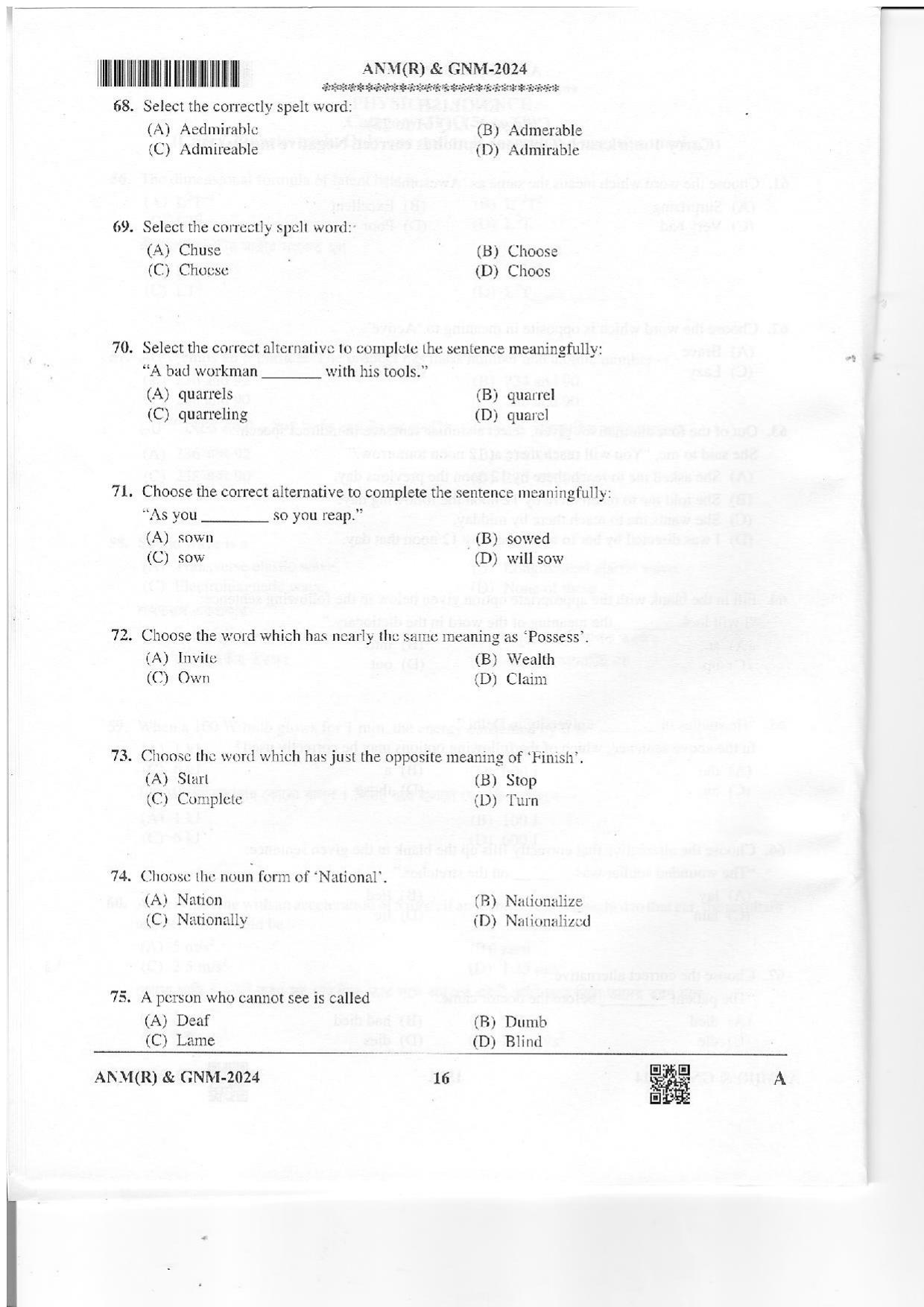 WB ANM GNM 2024 Question Paper - Page 15
