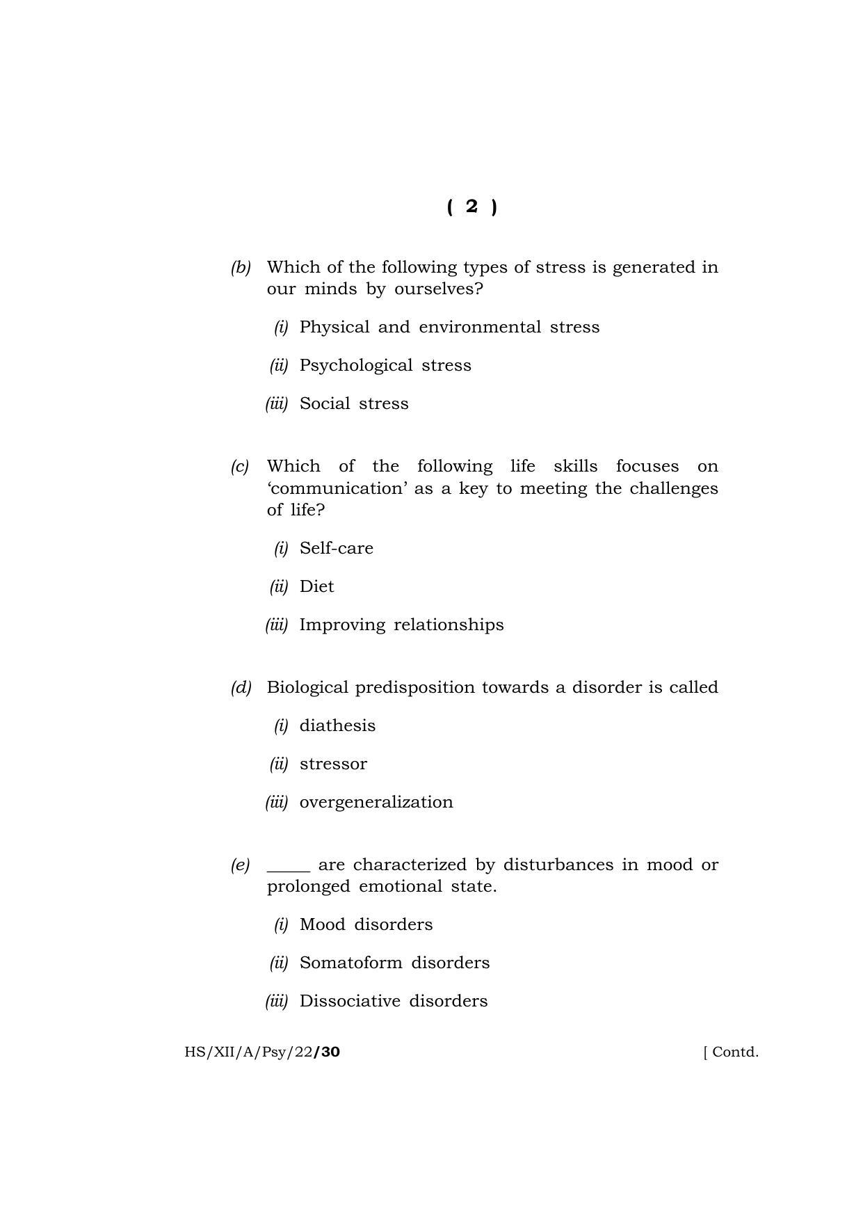 Meghalaya Board (MBOSE) Class 12 PSYCHOLOGY  (HS-XII-A-PSY-22) 2022 Question Paper - Page 2
