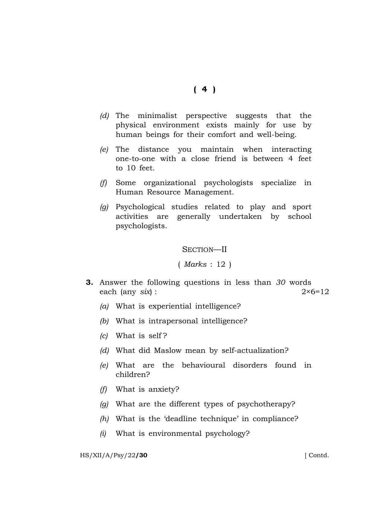 Meghalaya Board (MBOSE) Class 12 PSYCHOLOGY  (HS-XII-A-PSY-22) 2022 Question Paper - Page 4