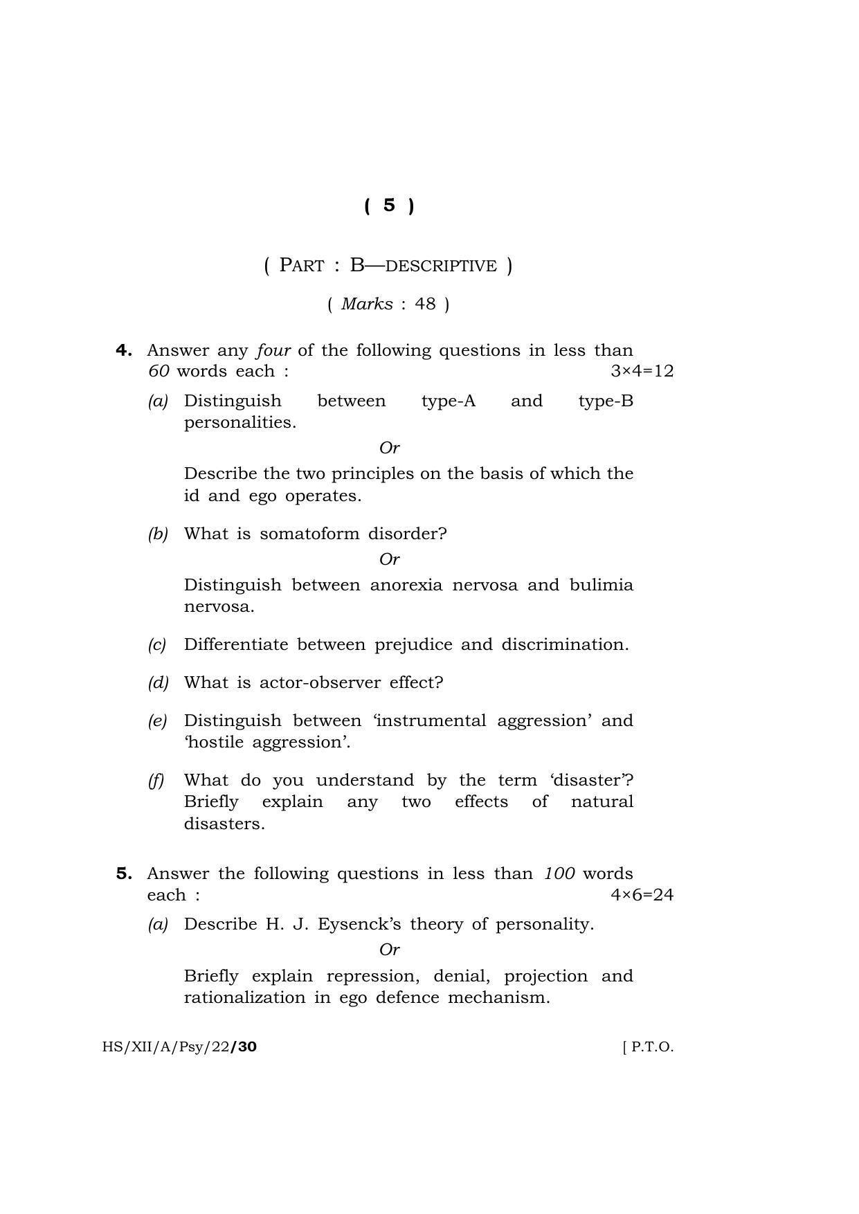 Meghalaya Board (MBOSE) Class 12 PSYCHOLOGY  (HS-XII-A-PSY-22) 2022 Question Paper - Page 5