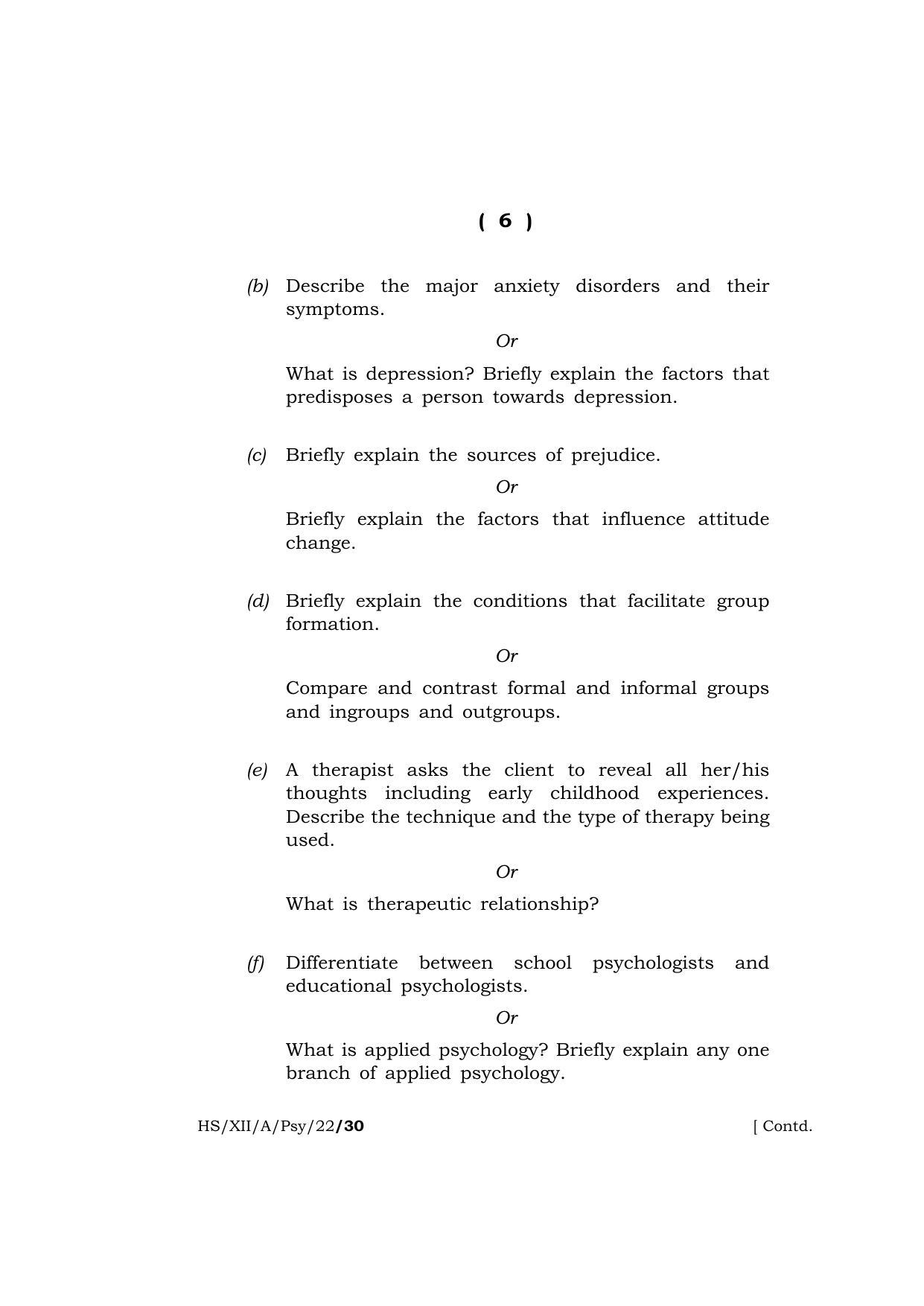 Meghalaya Board (MBOSE) Class 12 PSYCHOLOGY  (HS-XII-A-PSY-22) 2022 Question Paper - Page 6