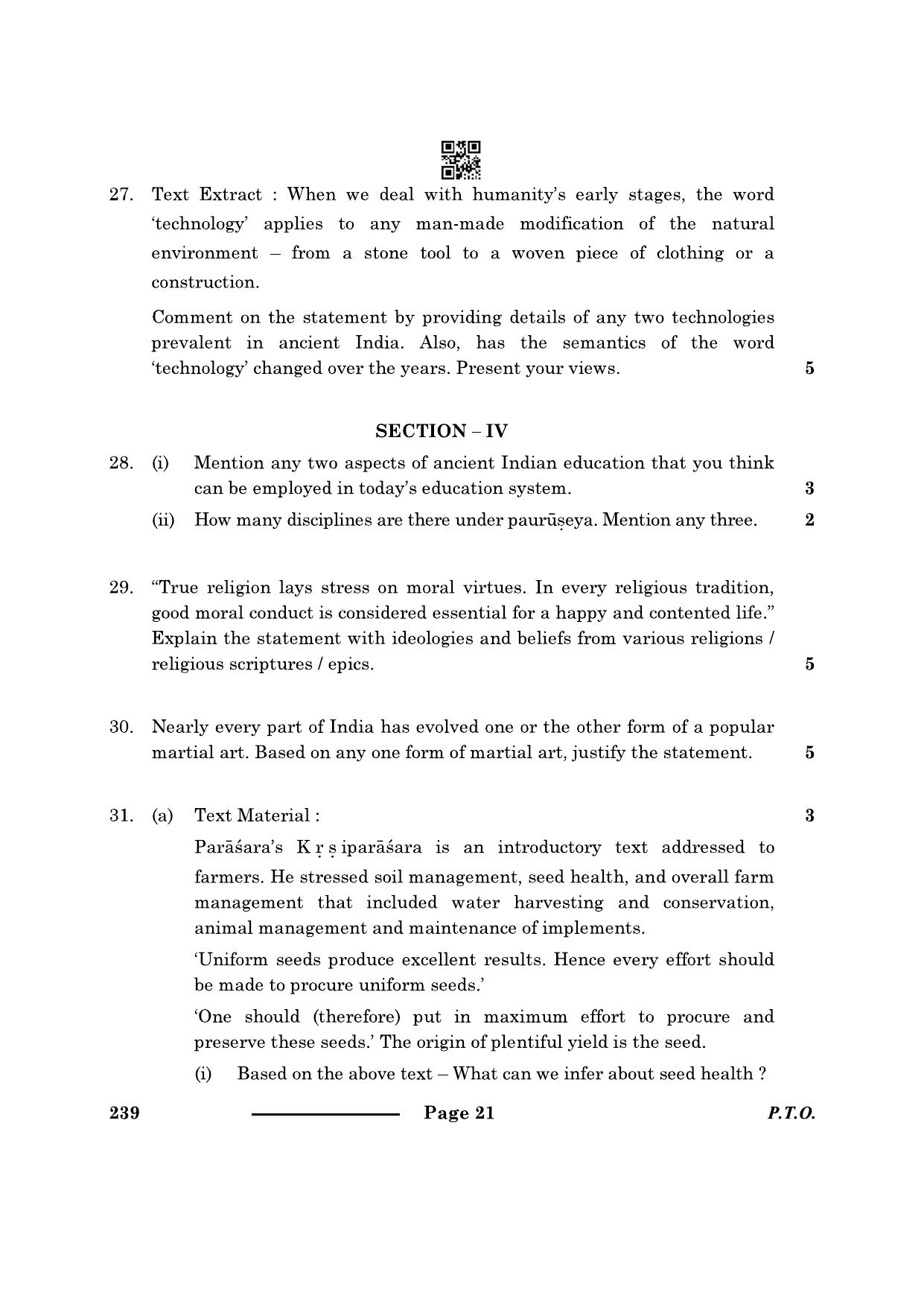 CBSE Class 12 Knowledge Traditions And Practices Of India 2024 Question Paper - Page 21