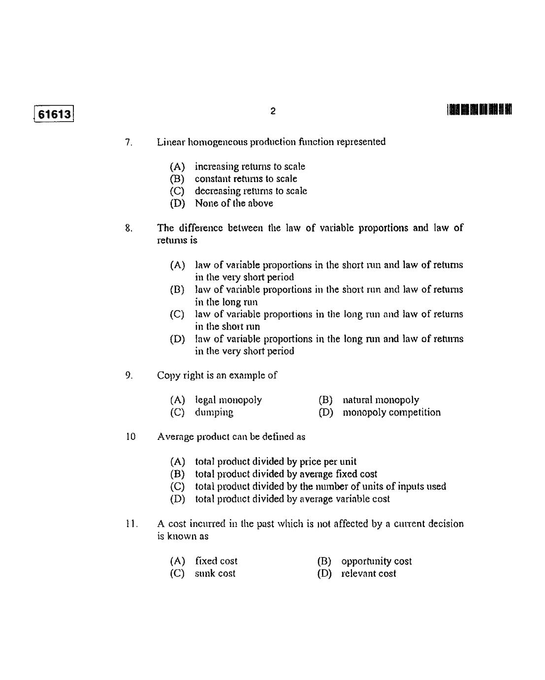 CUSAT CAT 2013 MA Applied Economics Question Paper - Page 3