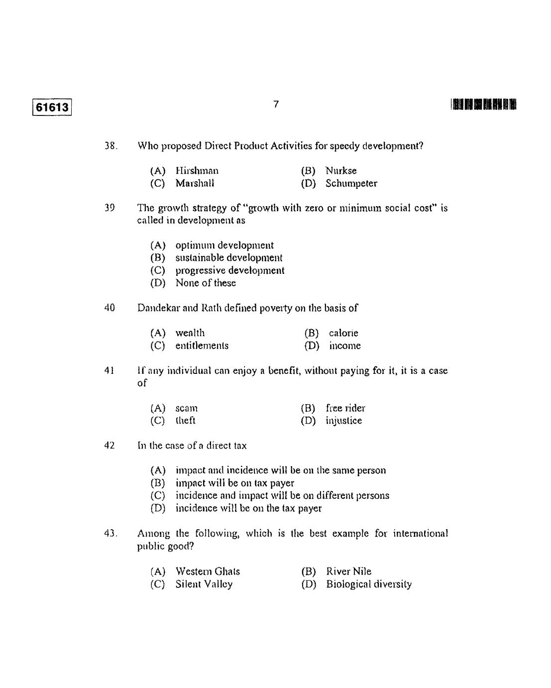 CUSAT CAT 2013 MA Applied Economics Question Paper - Page 8