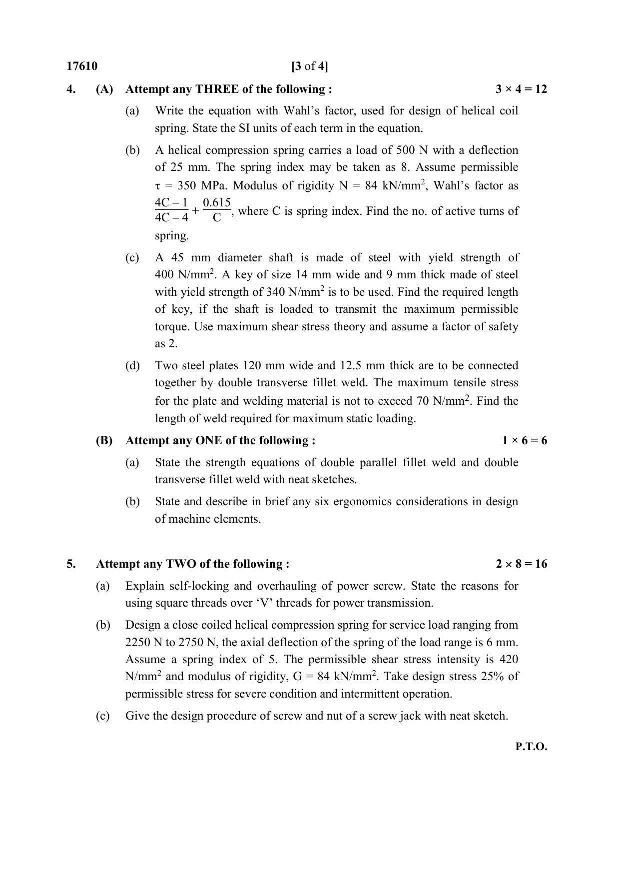MSBTE Summer Question Paper 2019 - Design of Machine Elements - Page 3