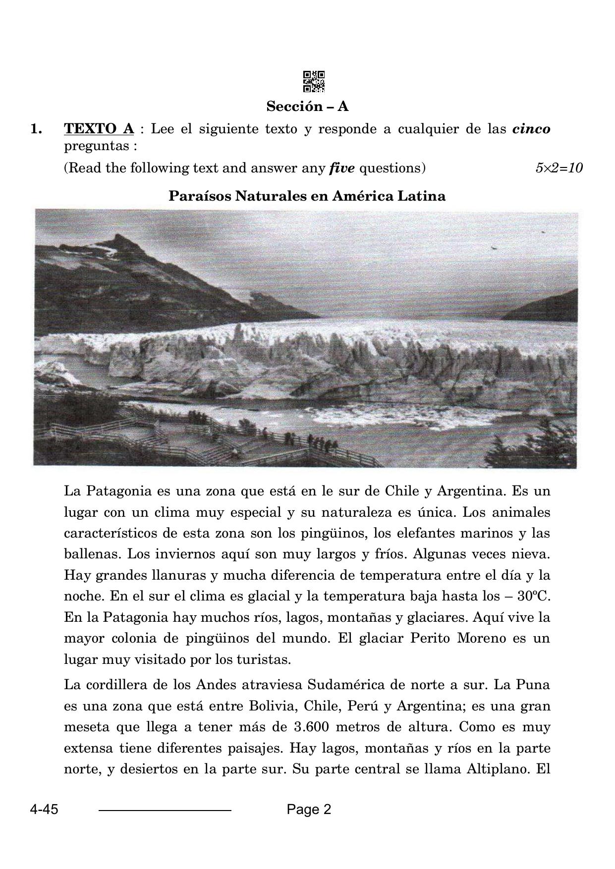CBSE Class 10 Spanish 2024 Question Paper - Page 2