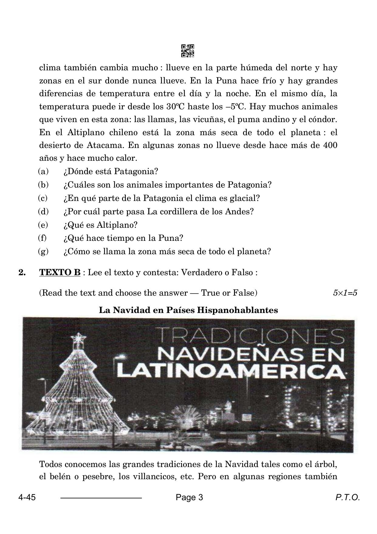 CBSE Class 10 Spanish 2024 Question Paper - Page 3
