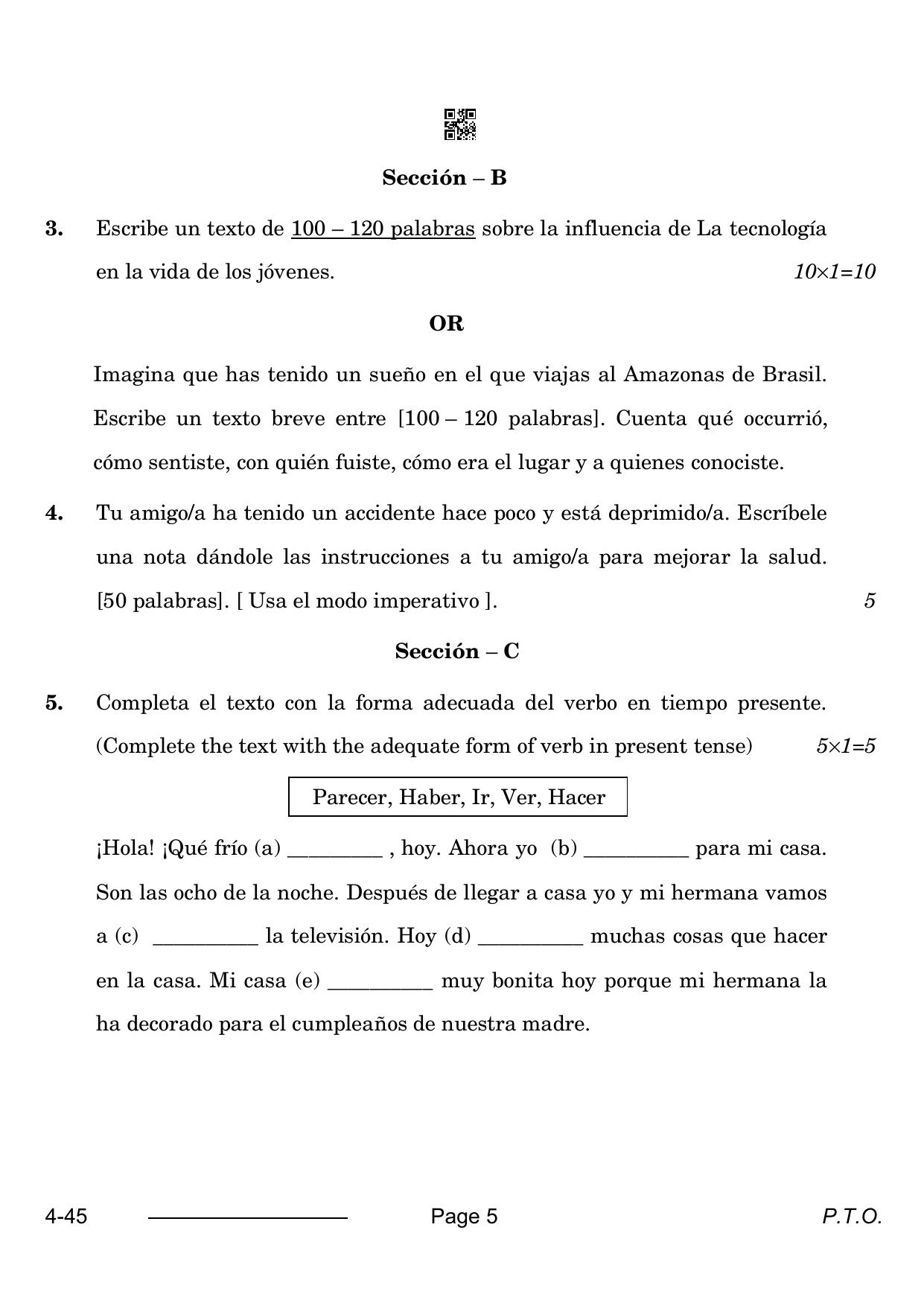 CBSE Class 10 Spanish 2024 Question Paper - Page 5
