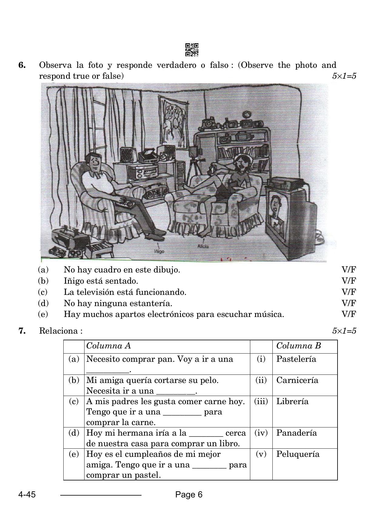 CBSE Class 10 Spanish 2024 Question Paper - Page 6