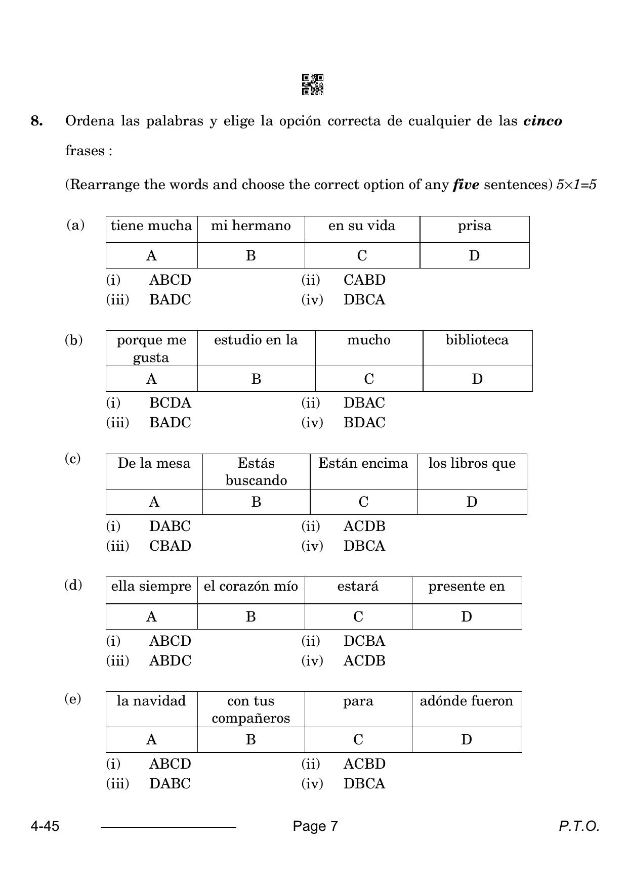 CBSE Class 10 Spanish 2024 Question Paper - Page 7