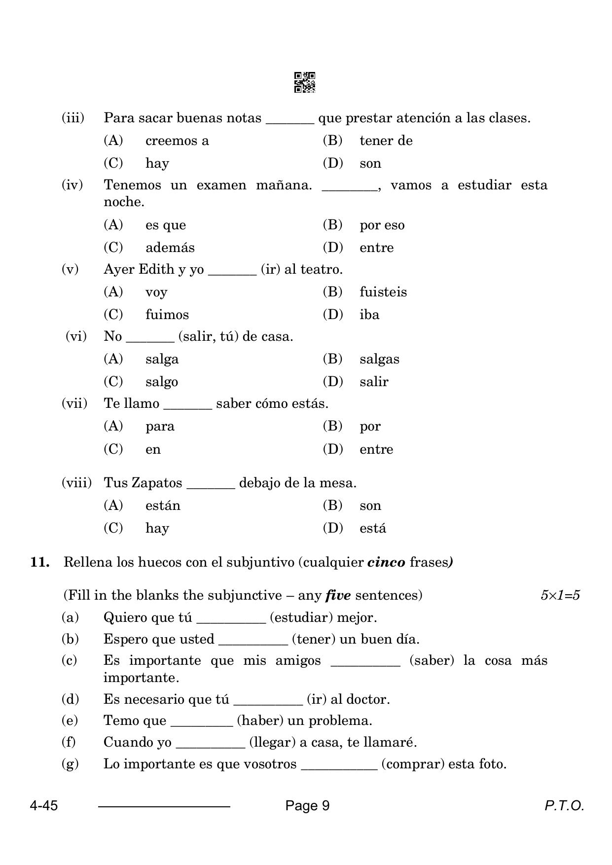 CBSE Class 10 Spanish 2024 Question Paper - Page 9