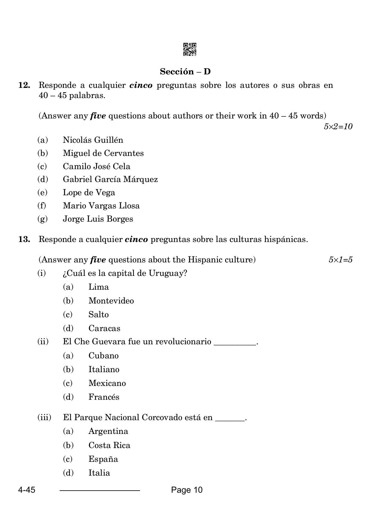 CBSE Class 10 Spanish 2024 Question Paper - Page 10