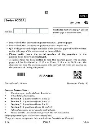 CBSE Class 10 Spanish 2024 Question Paper