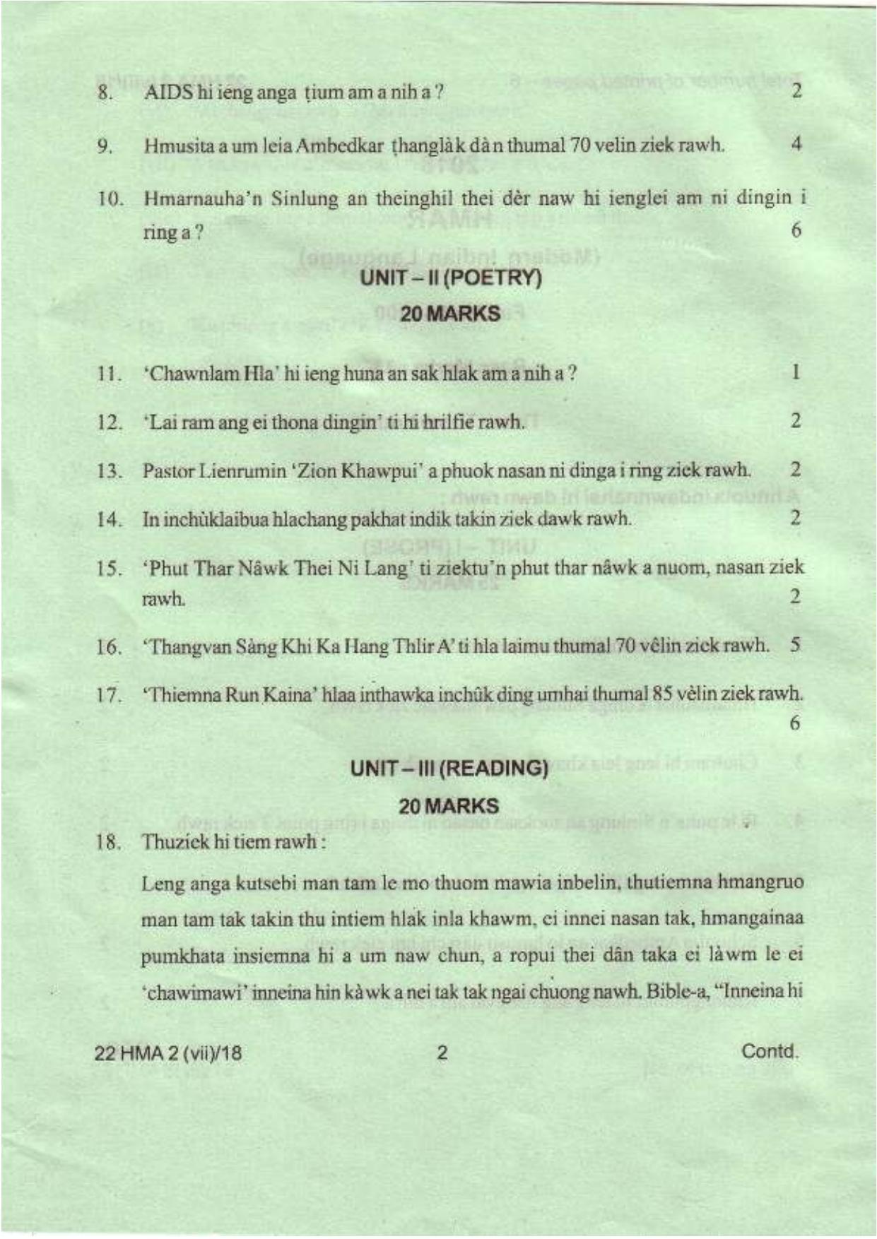 COHSEM Class 12 Hmar (M.I.L.) 2018 Question Papers - Page 2