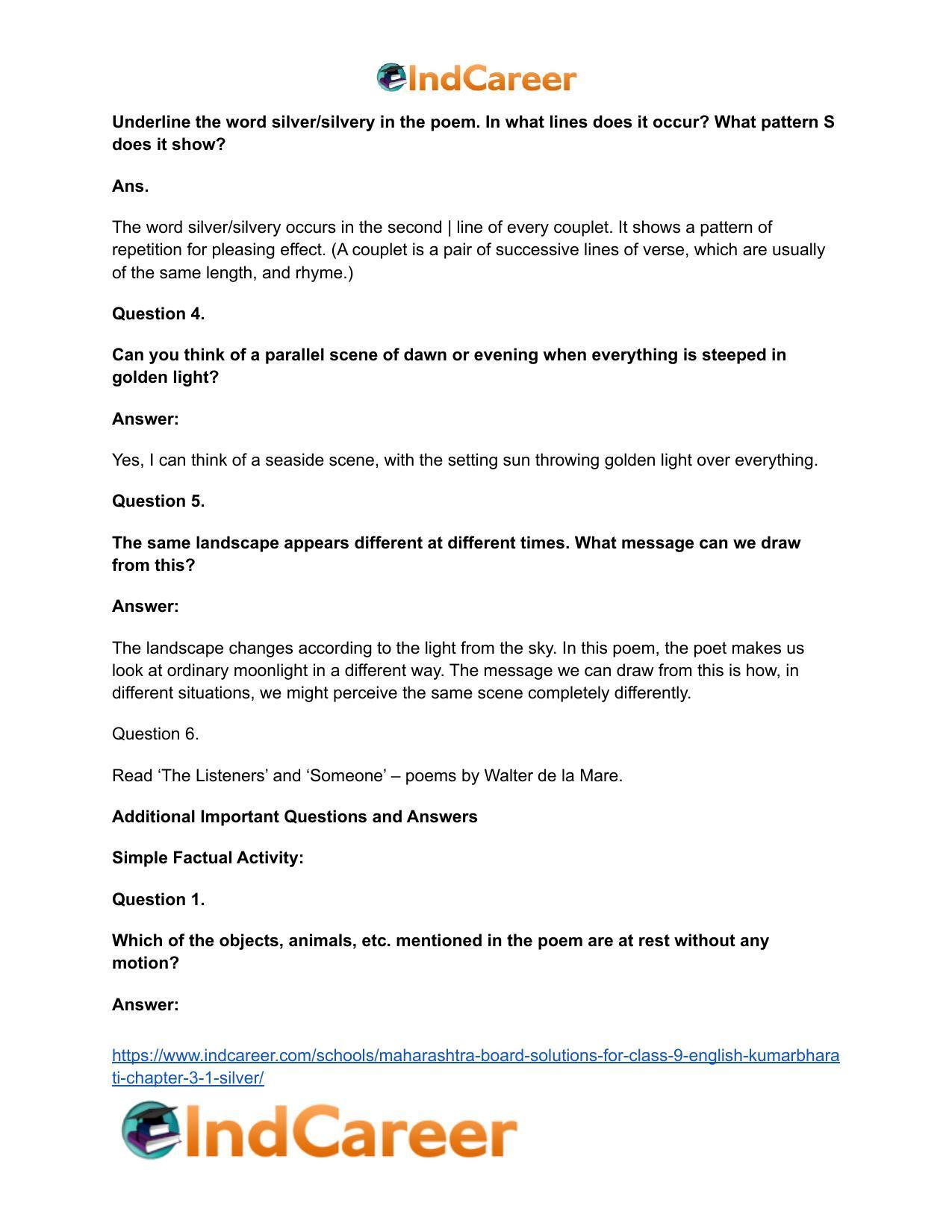 Maharashtra Board Solutions for Class 9- English Kumarbharati: Chapter 3.1- Silver - Page 6