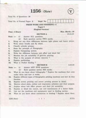 AP Inter 1st Year Press Work And Finishing-I (New) May-2019-Vocational Question Paper