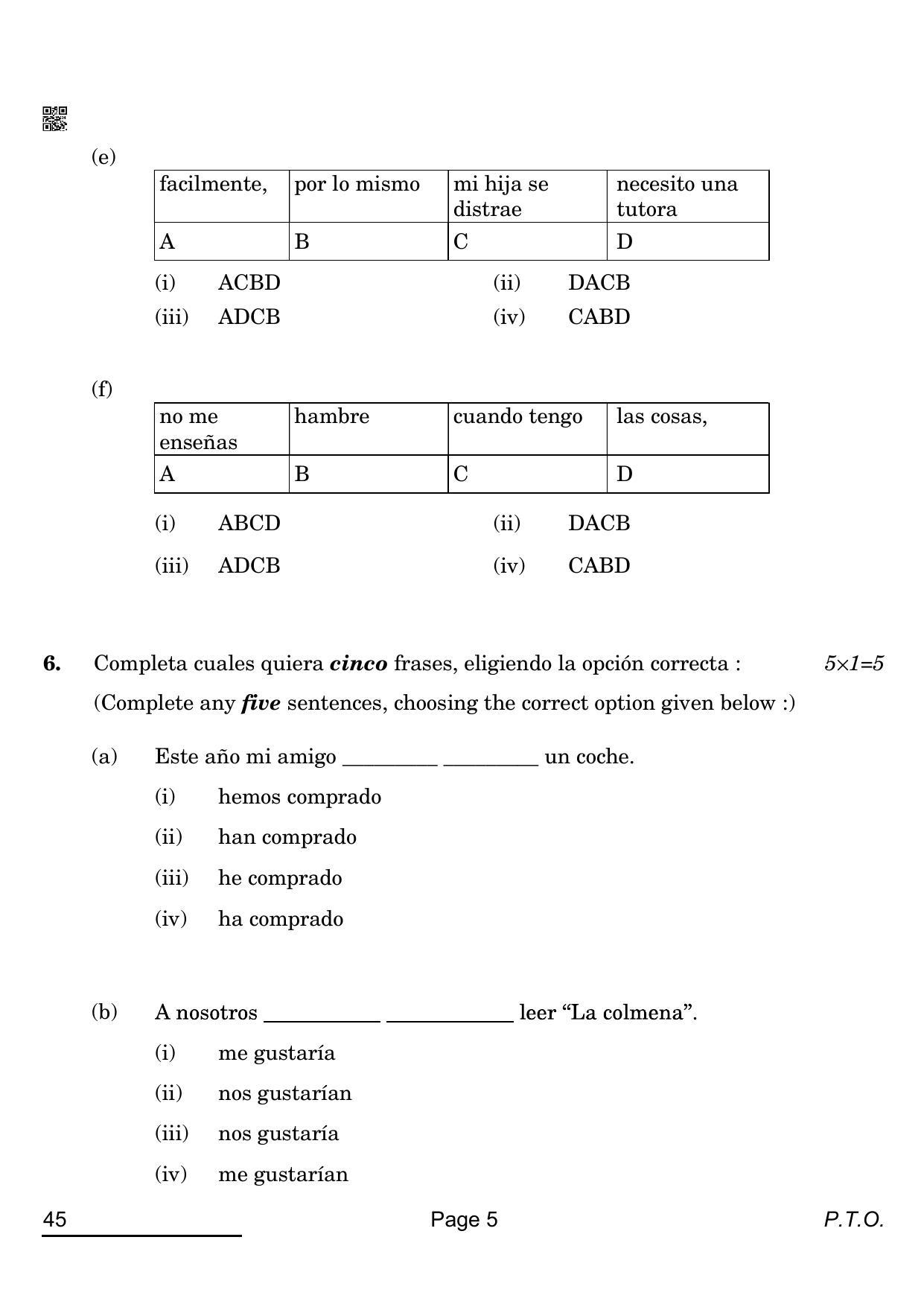 CBSE Class 10 45_Spanish 2022 Question Paper - Page 5
