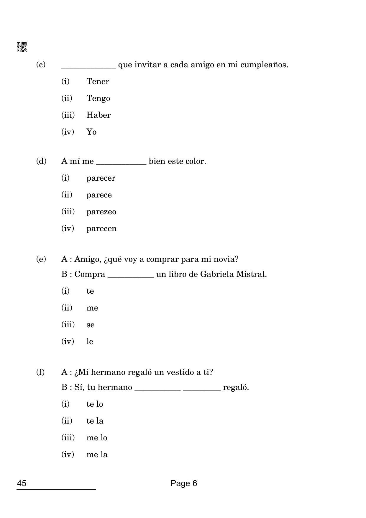 CBSE Class 10 45_Spanish 2022 Question Paper - Page 6