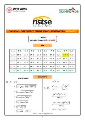 NSTSE 2023 Class 8 Answer Key (Paper Code 487)