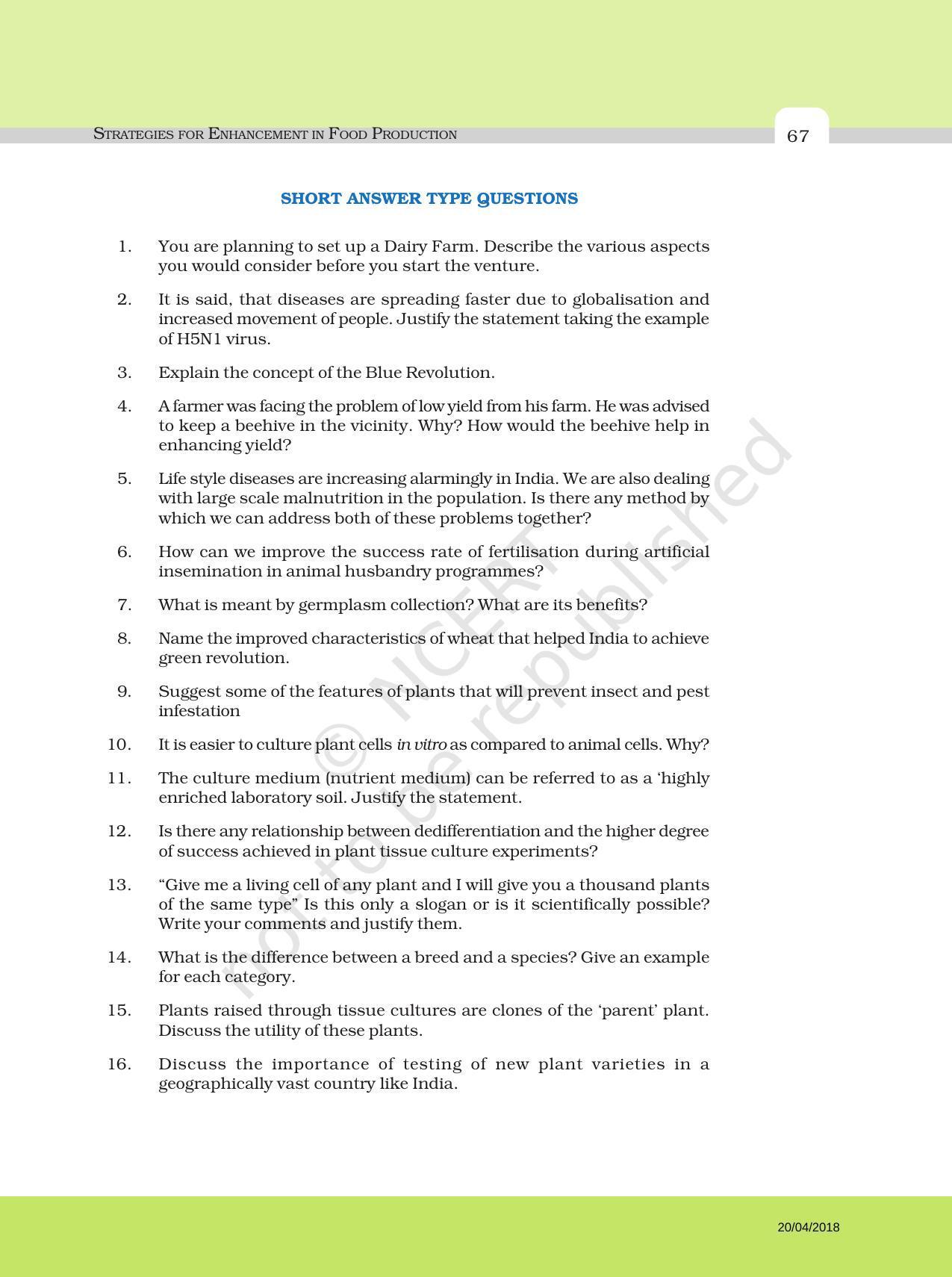 NCERT Exemplar Book for Class 12 Biology: Chapter 9 Strategies for Enhancement in Food Production - Page 7