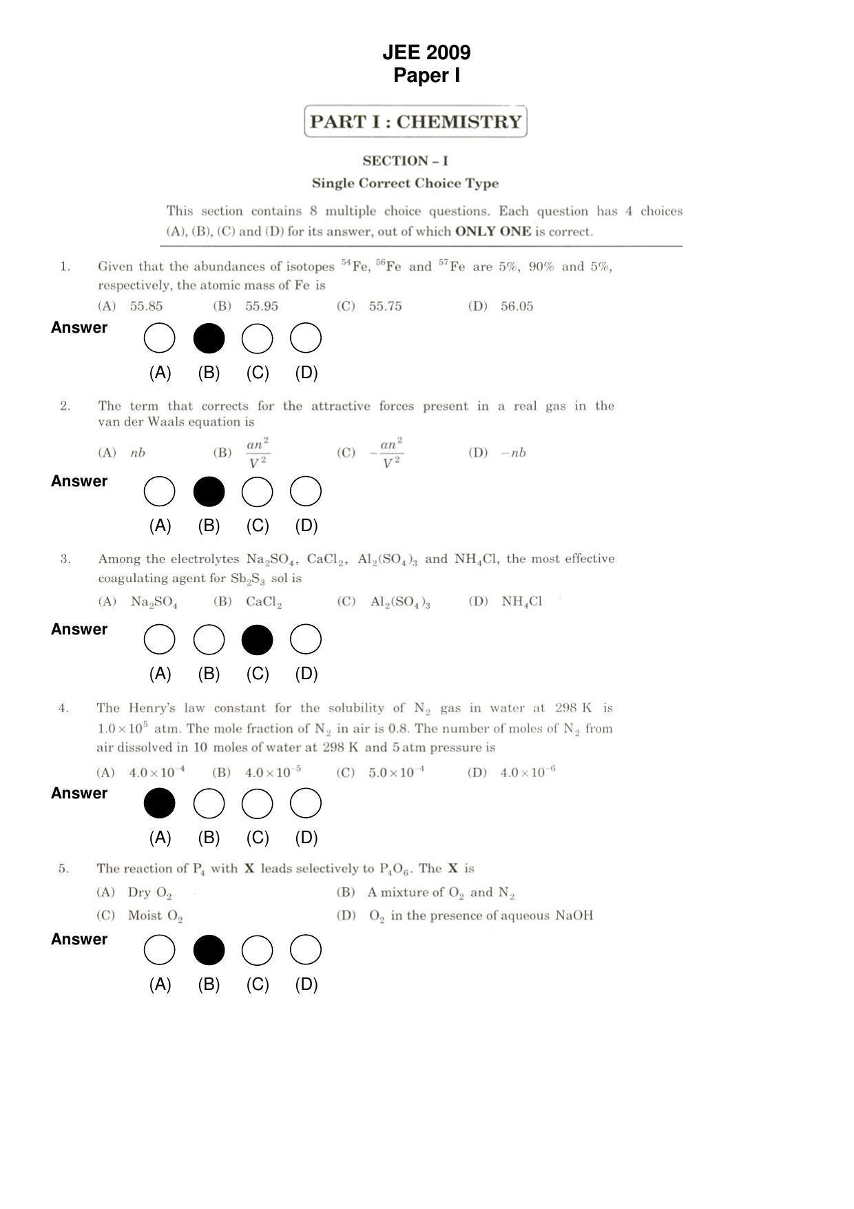 JEE 2009 Paper I Question Paper - Page 1