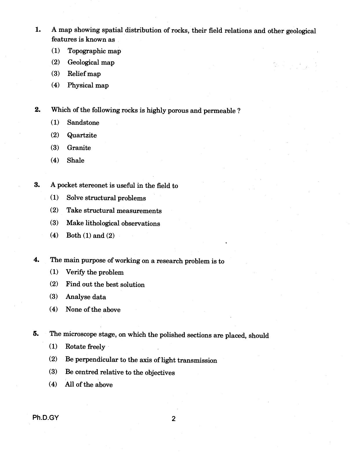 IGNOU PhD Entrance Test Ph.D (Geology) 2018 Question Paper - Page 2