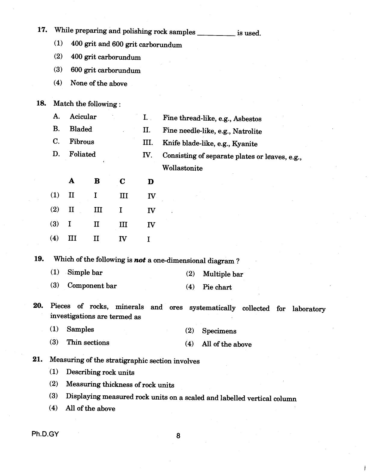 IGNOU PhD Entrance Test Ph.D (Geology) 2018 Question Paper - Page 8