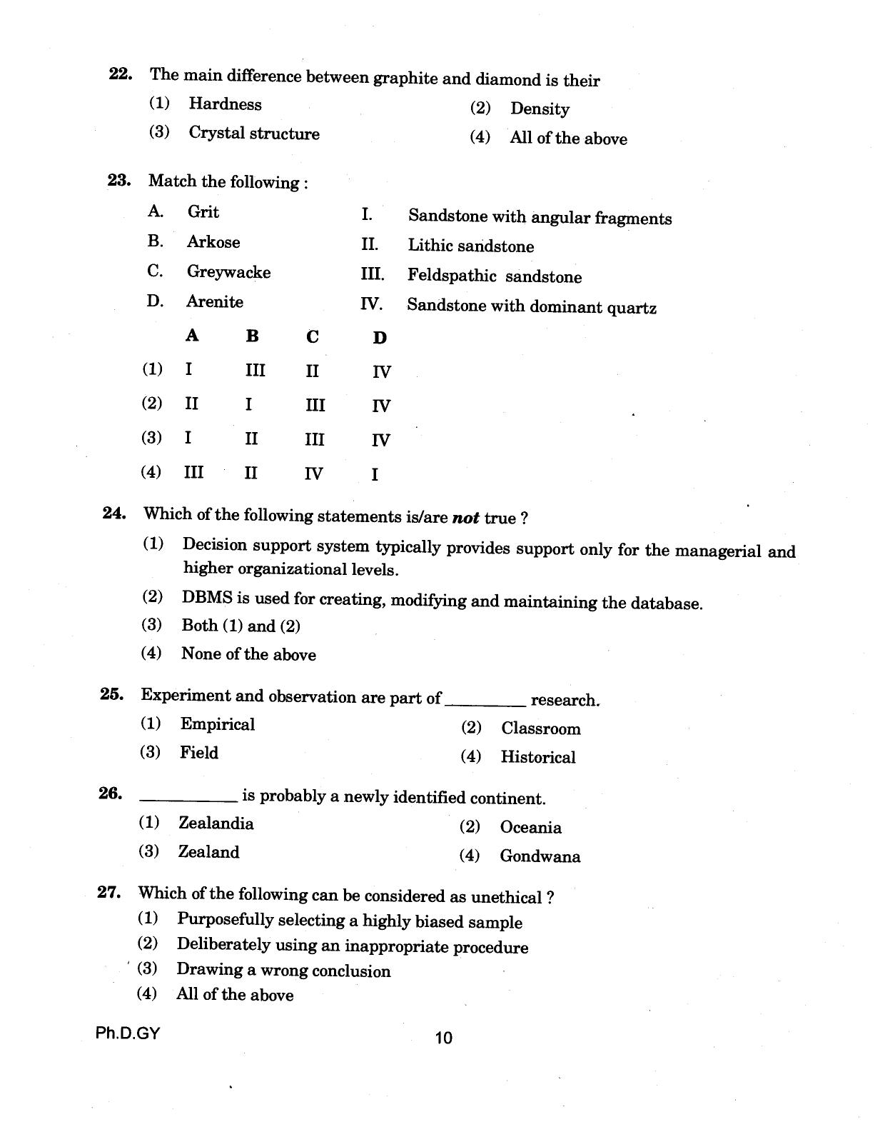 IGNOU PhD Entrance Test Ph.D (Geology) 2018 Question Paper - Page 10