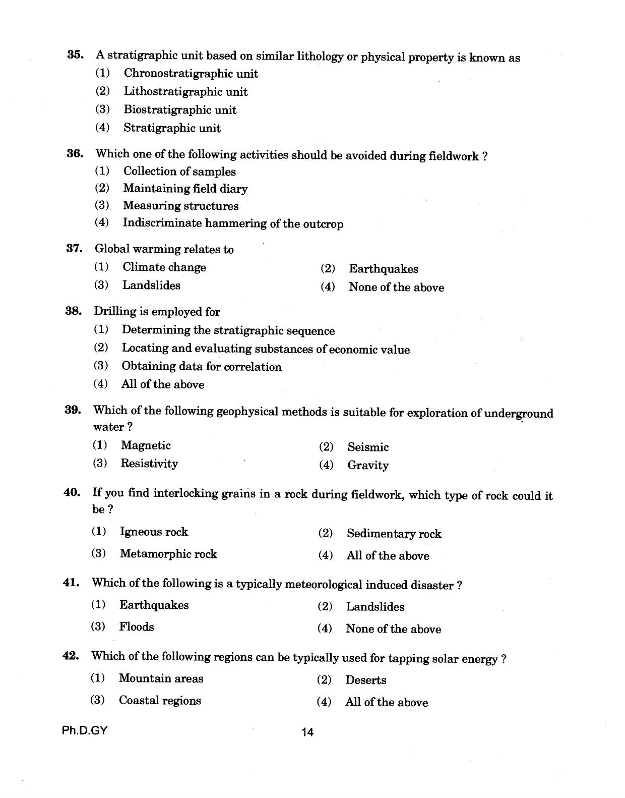 IGNOU PhD Entrance Test Ph.D (Geology) 2018 Question Paper - Page 14