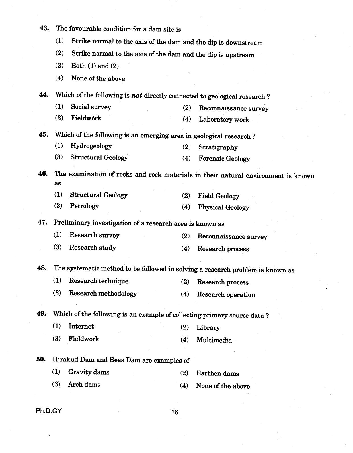 IGNOU PhD Entrance Test Ph.D (Geology) 2018 Question Paper - Page 16