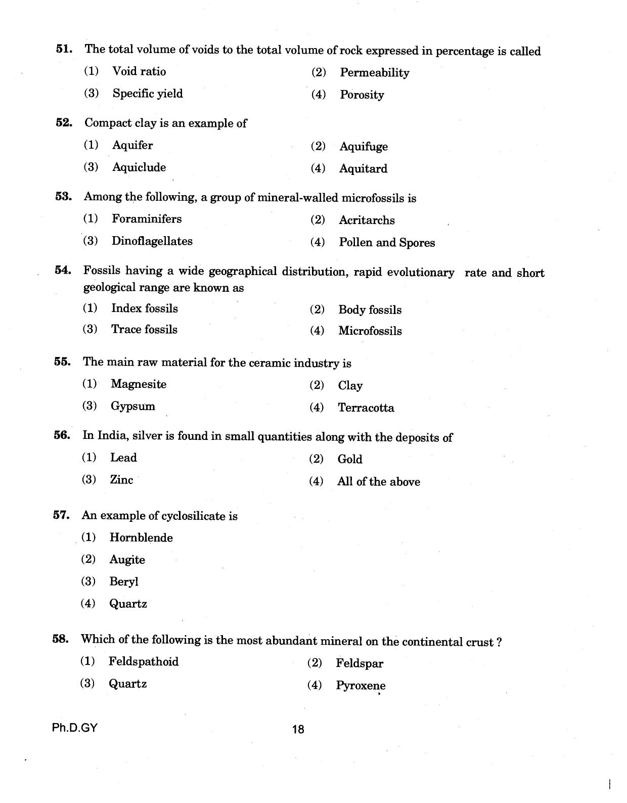 IGNOU PhD Entrance Test Ph.D (Geology) 2018 Question Paper - Page 18