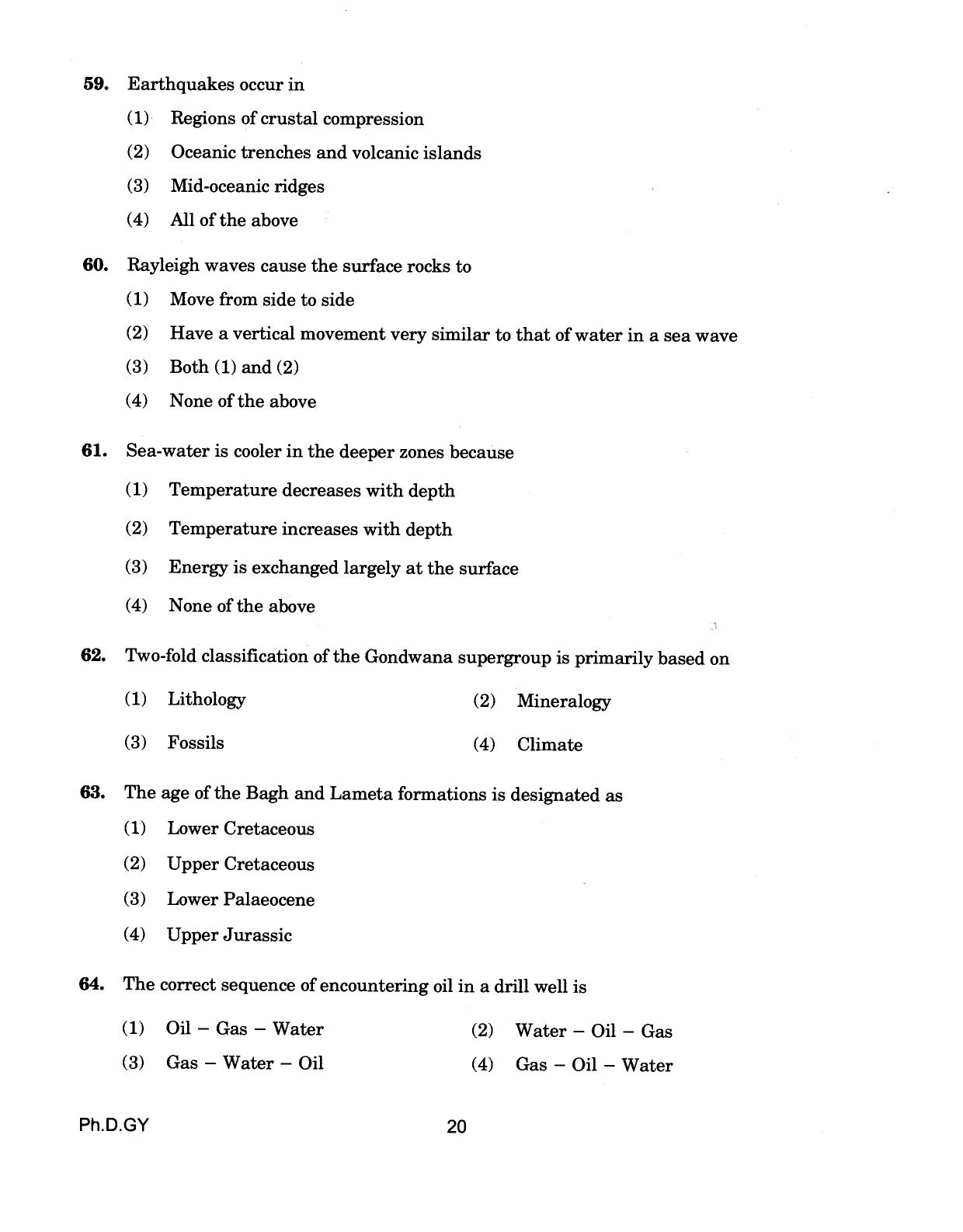 IGNOU PhD Entrance Test Ph.D (Geology) 2018 Question Paper - Page 20