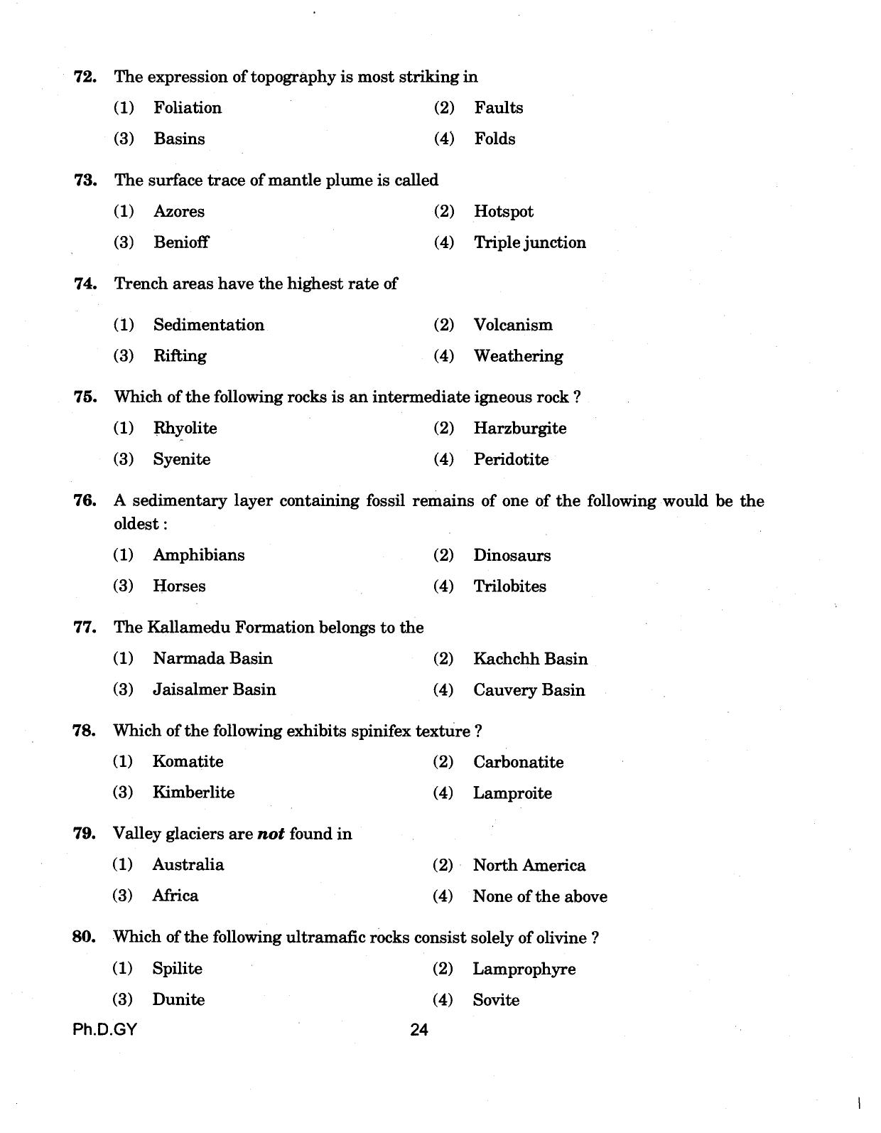 IGNOU PhD Entrance Test Ph.D (Geology) 2018 Question Paper - Page 24