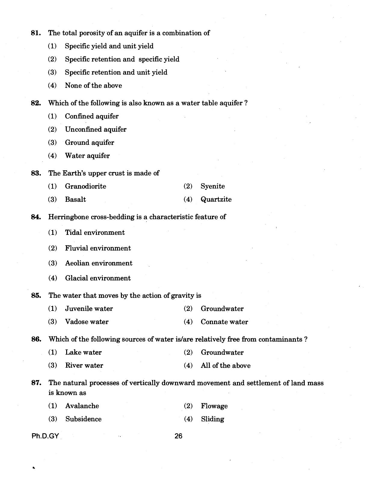 IGNOU PhD Entrance Test Ph.D (Geology) 2018 Question Paper - Page 26