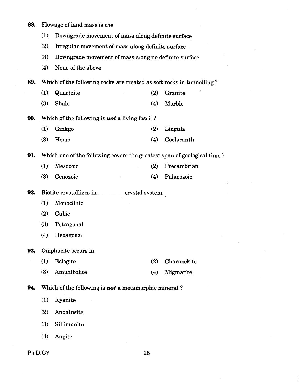 IGNOU PhD Entrance Test Ph.D (Geology) 2018 Question Paper - Page 28